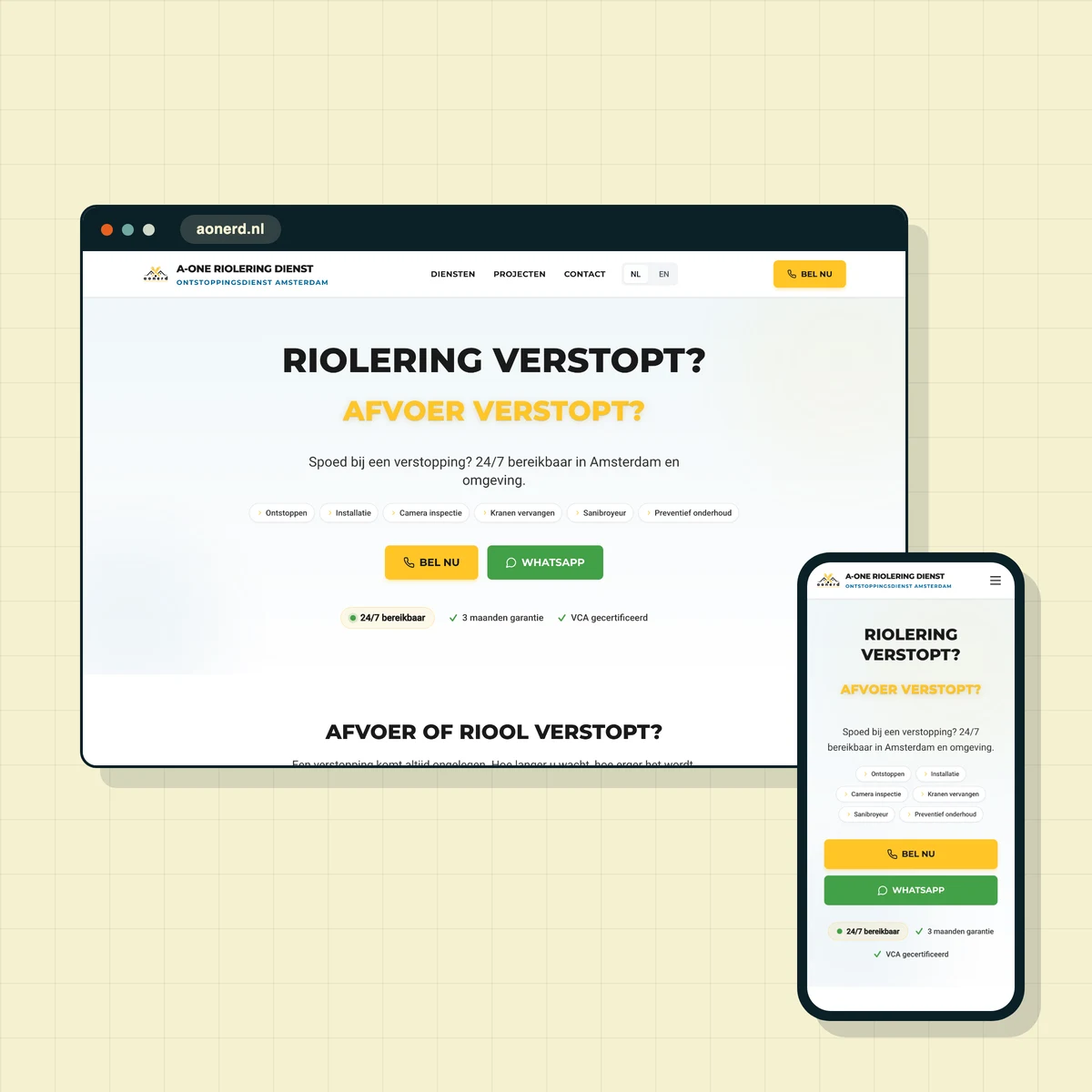 Website die ik maakte voor A-One Riolering