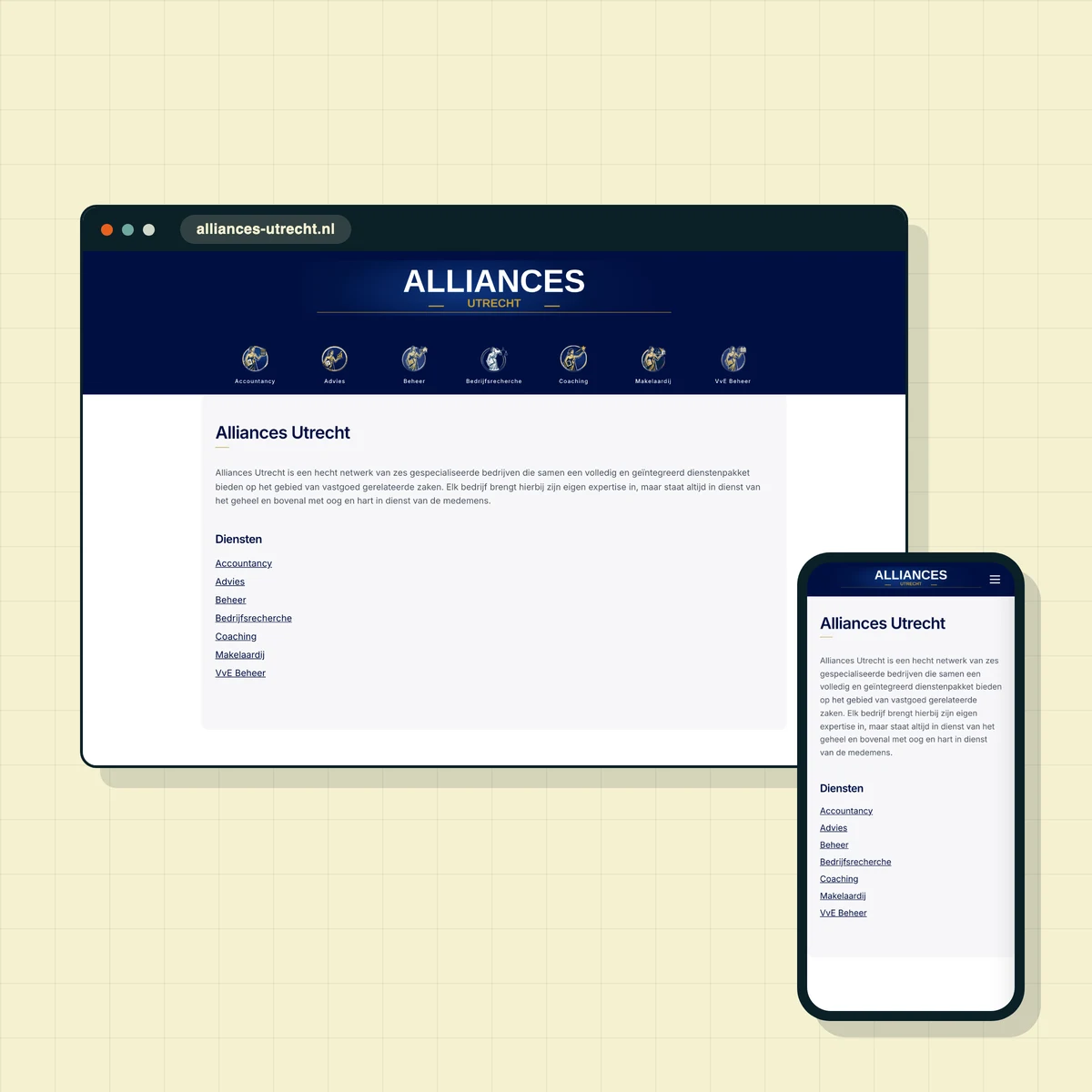 Website die ik maakte voor Alliances Utrecht