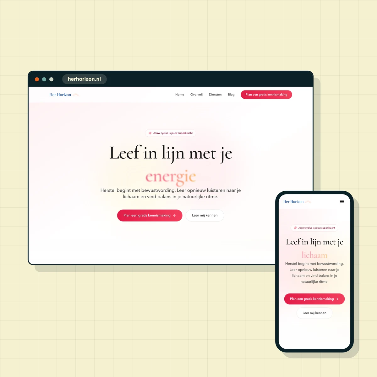 Website die ik maakte voor Her Horizon