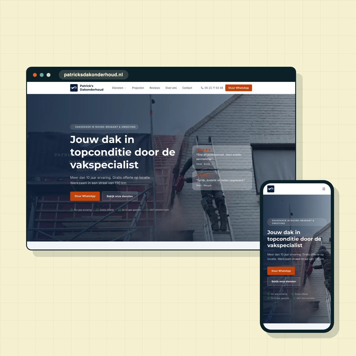 Website die ik maakte voor Patrick's Dakonderhoud