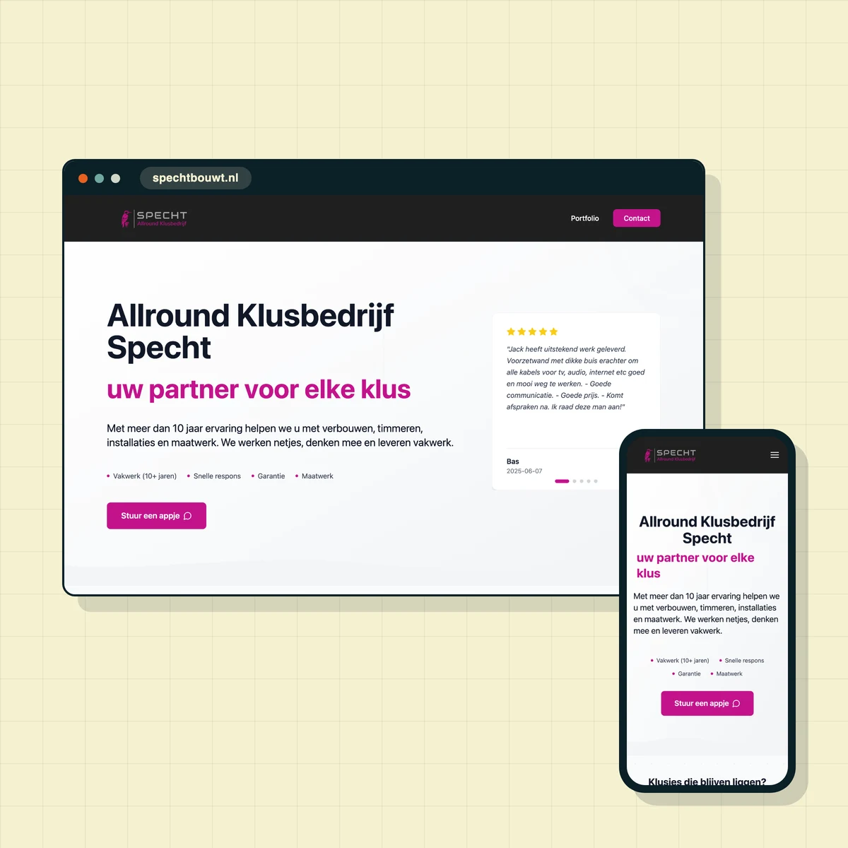 Website die ik maakte voor Allround Klusbedrijf Specht